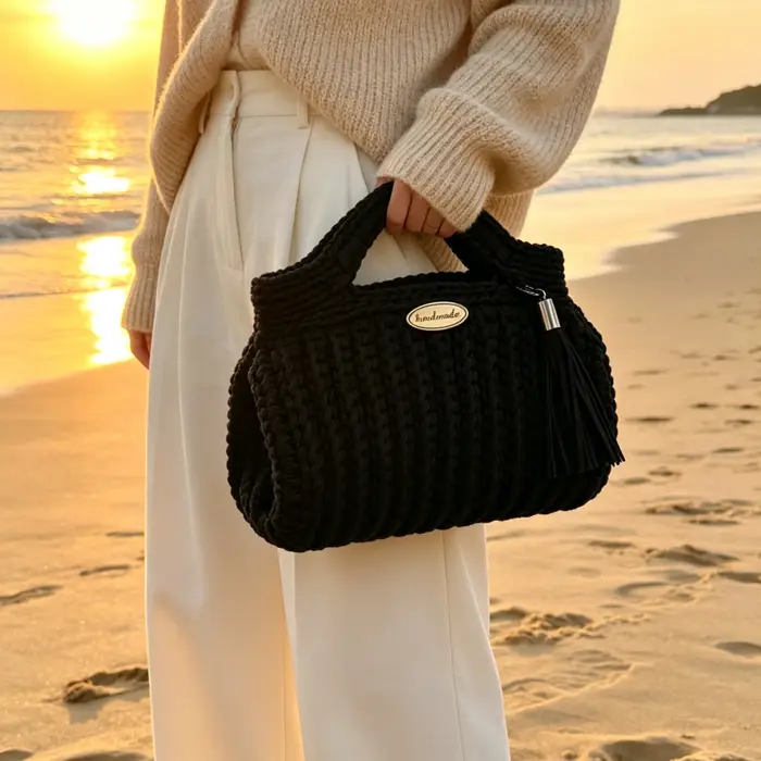Sac à main pour femme, entièrement fait à la main en crochet, un sac de plage estival décontracté, avec un design tissé unique, peut être porté à la main ou en bandoulière, avec un espace pour ranger