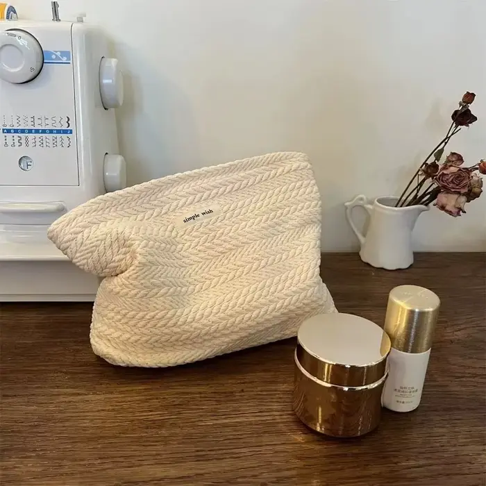 Trousse de maquillage en tissu tissé pour femmes