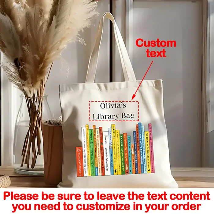 Sac fourre-tout en toile personnalisé pour bibliothèque, grand sac à bandoulière pour la rentrée sco