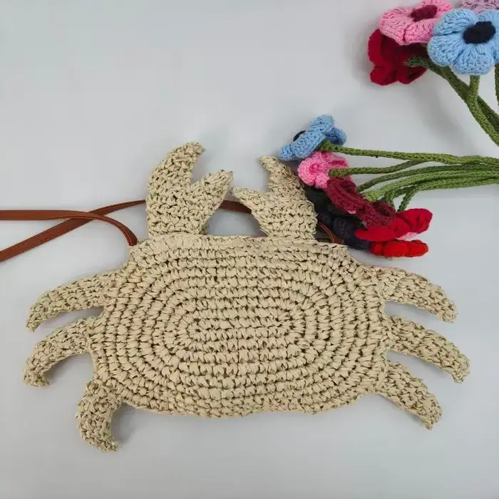 Sac à bandoulière en paille tressée au crochet