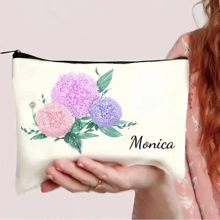 Pochette cosmétique personnalisée à imprimé hortensia