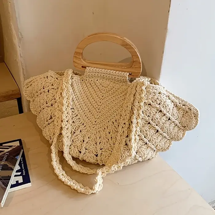 Sac à bandoulière décontracté en crochet tressé en forme de coquillage