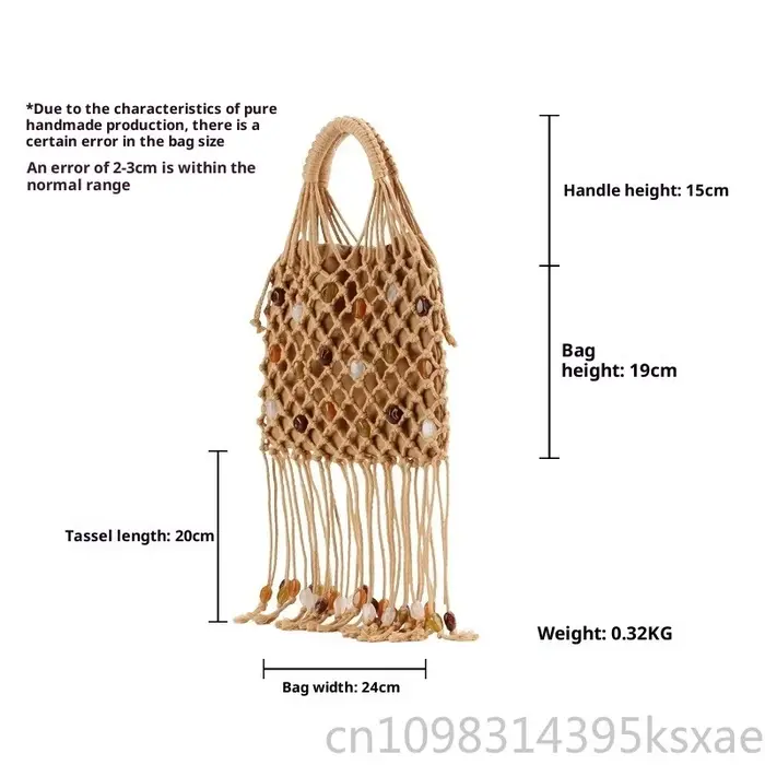 Sac fourre-tout tressé fait main pour femme avec franges à pampilles et détails perlés
