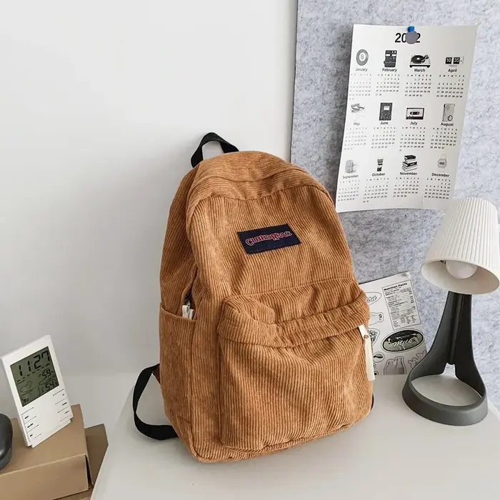 Vintage garçon fille velours côtelé vert sac d'école hommes femmes ordinateur portable collège sac à dos Cool dame étudiant mode femme voyage BookBag nouveau