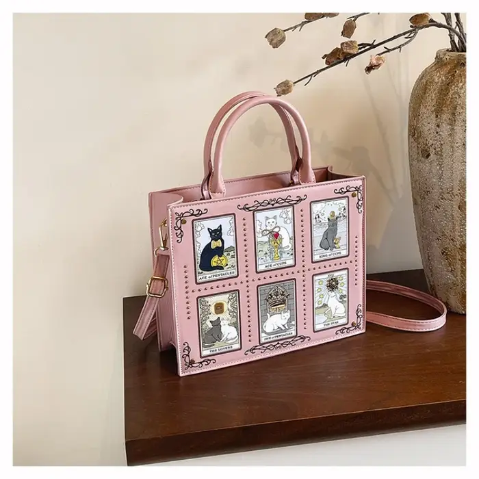 Sac de créateur vintage et de luxe Sac fourre-tout tendance populaire Grande capacité avec broderie délicate Sac à imprimé chat pour femmes