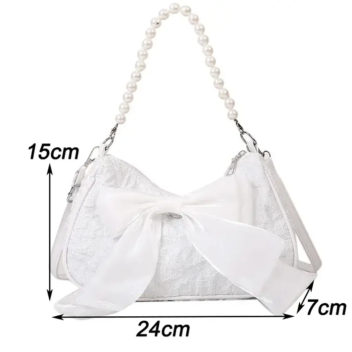 Sac à main plissé blanc en perles pour femmes
