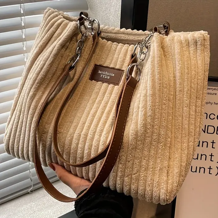 Sac fourre-tout élégant en velours côtelé pour femme