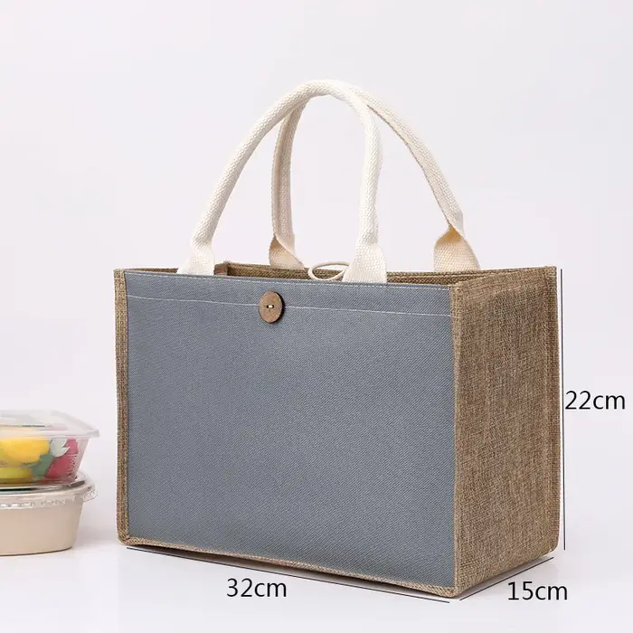 Sac fourre-tout en toile de jute avec bouton pour femme