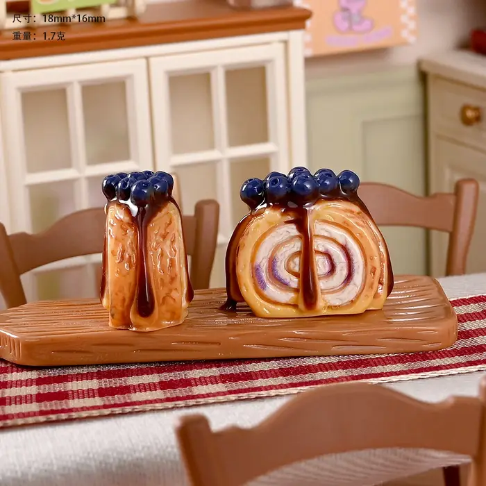 2 pièces Mini gâteau Dessert cuisson gâteau aux fruits scène de cuisine modèle alimentaire résine Miniature maison de poupée décor poupée accessoires décoration