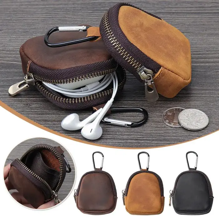 Mini porte-monnaie en cuir PU avec mousqueton