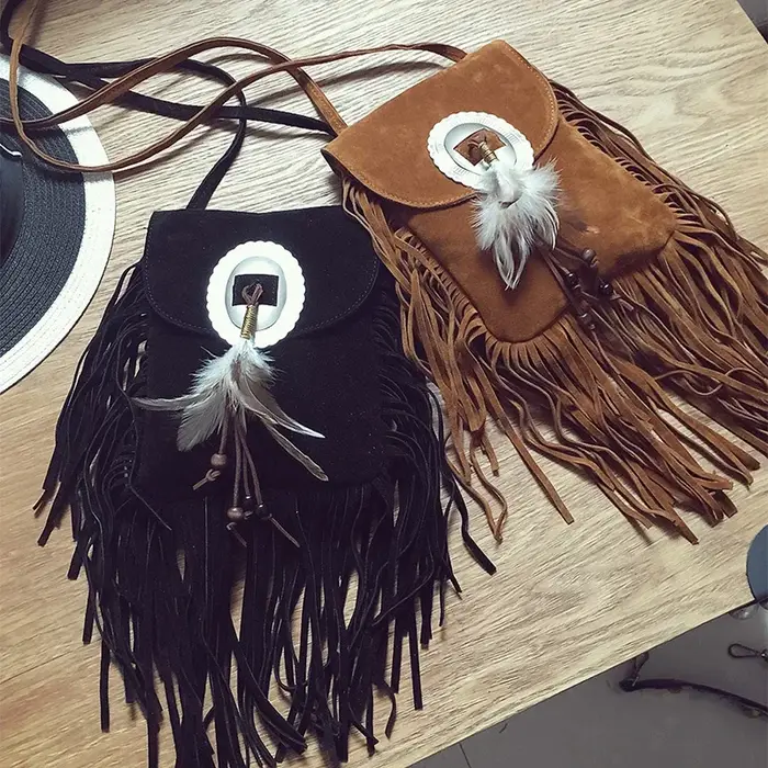 TEELYNN Boho Hippie gitane marron sac à franges pour femmes 2025 Vintage bandoulière bohème givré PU cuir gland