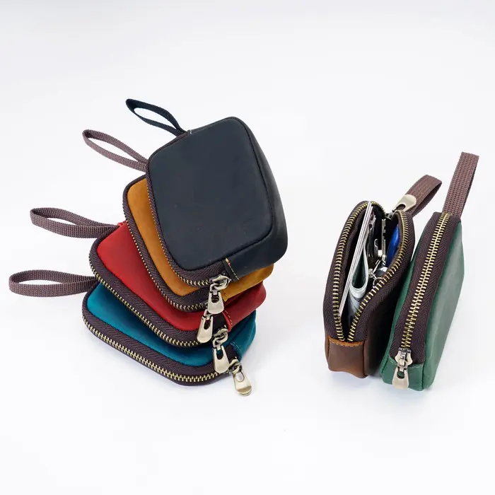 Porte-monnaie en cuir véritable avec porte-clés