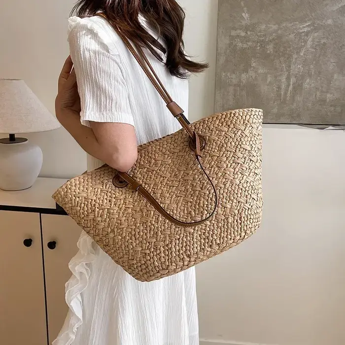 Décontracté rotin grande capacité fourre-tout concepteur en osier tissé femmes sacs à main été plage sac de paille dame