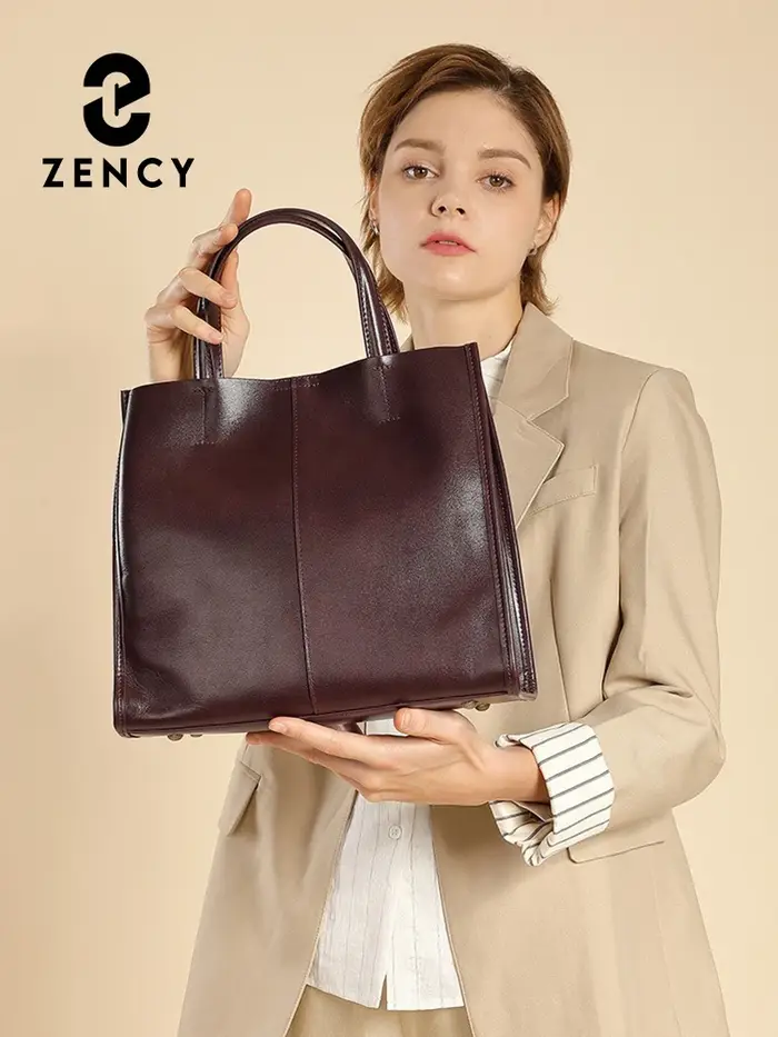 Zency – sac à bandoulière en cuir véritable pour femmes, sac à main de luxe décontracté de grande ca