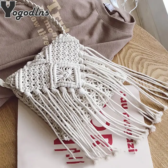 Sac de plage en paille bohème pour femmes