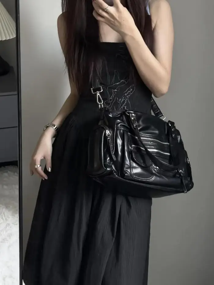 JIAERDI Vintage noir sacs à bandoulière sac à main femmes haute rue poche Chic Y2k sac