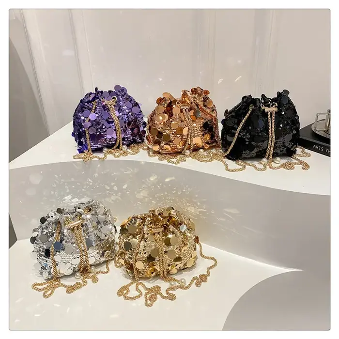 Chaîne à paillettes femmes Portable seau sacs à bandoulière rétro dames dîner pochette sac à main Design de luxe femme