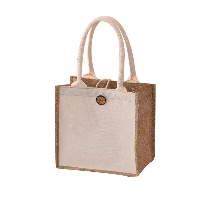 Sac fourre-tout en toile de jute avec bouton pour femme