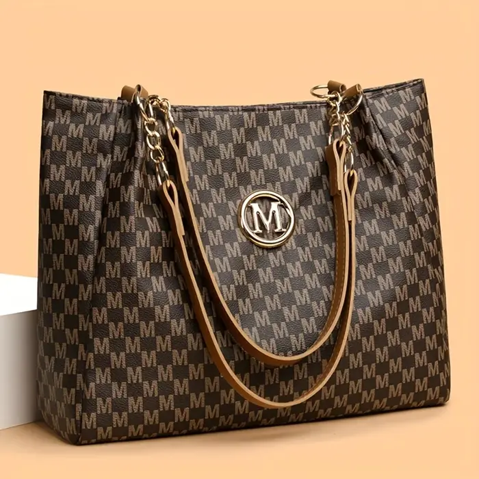 Sac fourre-tout géométrique Vintage en cuir synthétique lettre "M" Design pour femmes sac à main sac à bandoulière grande capacité Shopping sac de voyage