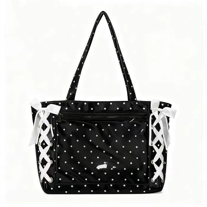 Sac à poignée supérieure pour femmes, sac à bandoulière en ruban de Satin à pois, grande capacité po