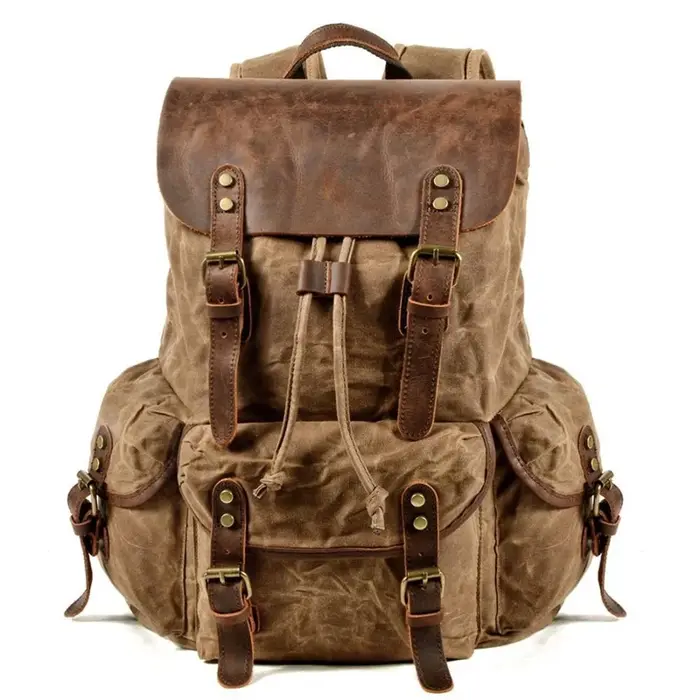 Nesitu – sacs à dos Vintage A4 en cuir véritable et toile cirée pour femmes et hommes