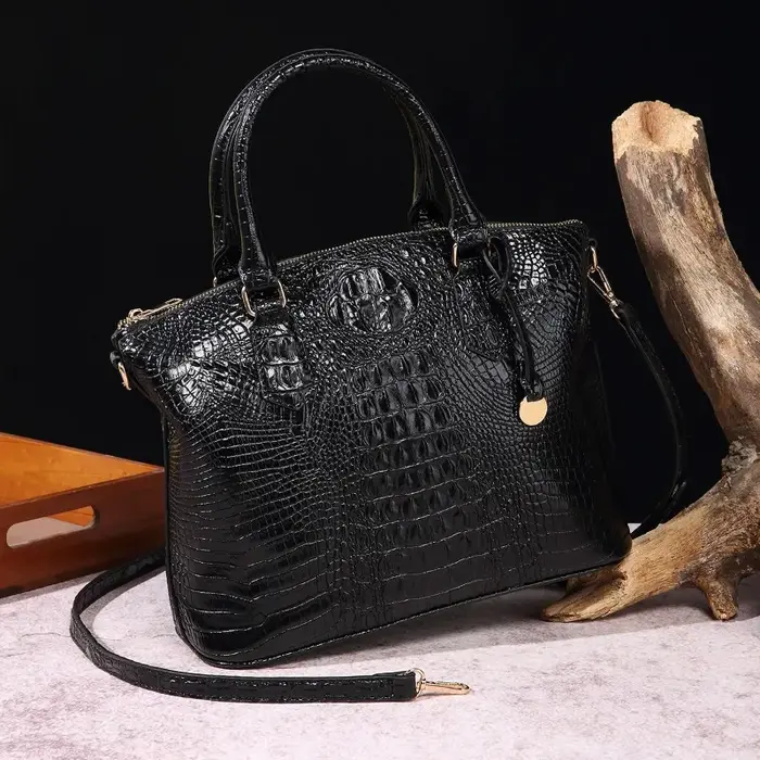 Sac à bandoulière en cuir gaufré croco grande capacité
