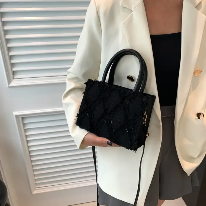 Sacs à main vintage en toile avec pompon pour femmes