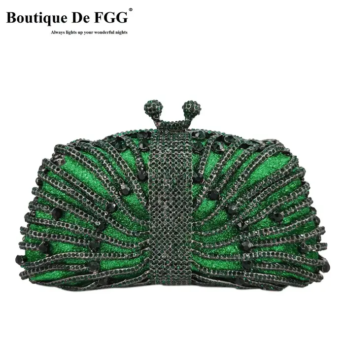 Boutique De FGG Emerald Green Crystal Clutch Evening Bags for Women Formal Party Minaudiere Handbags Wedding Bridal Purse