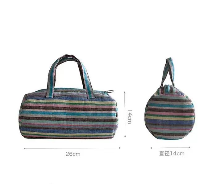 Sac à main cylindrique en coton et lin rayé coloré, style vintage, tendance 2026, pour femme, Mori G