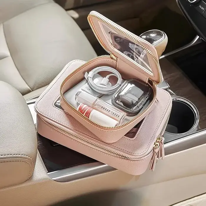 Mini trousse de maquillage transparente en Faux cuir Pu Saffiano végétalien