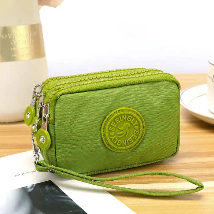 1 mini porte-monnaie en nylon facile à utiliser - une mini pochette à clés avec trois fermetures éclair, idéale pour les femmes comme petit portefeuille facile à gérer