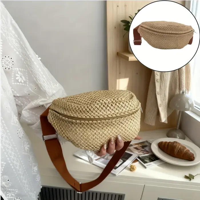 Sac banane tressé en paille pour femme