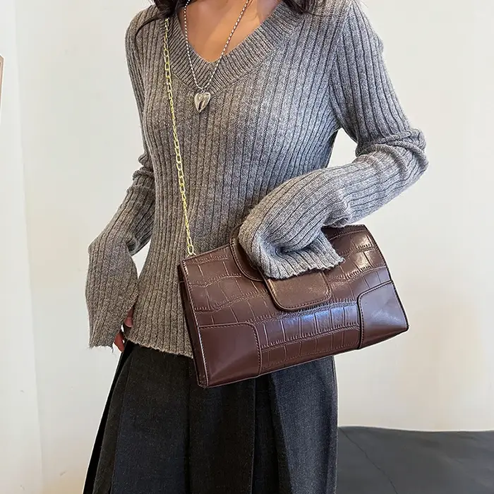 Sac à main à rabat rétro en cuir PU pour femme