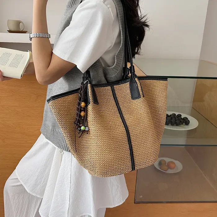 Sac fourre-tout en cuir tressé grande capacité pour femme