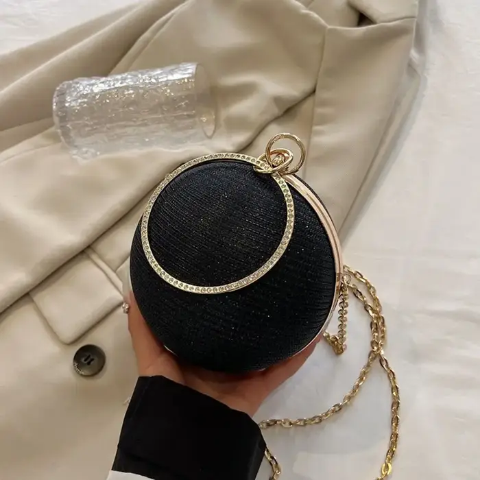 Mini sac de soirée à paillettes pour Banquet, sac de poignet en strass, sac à main boule, sac à band