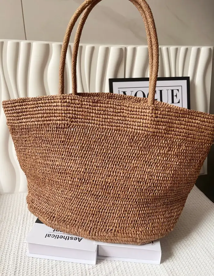 Grand sac fourre-tout en raphia tressé à la main 2026 pour femme