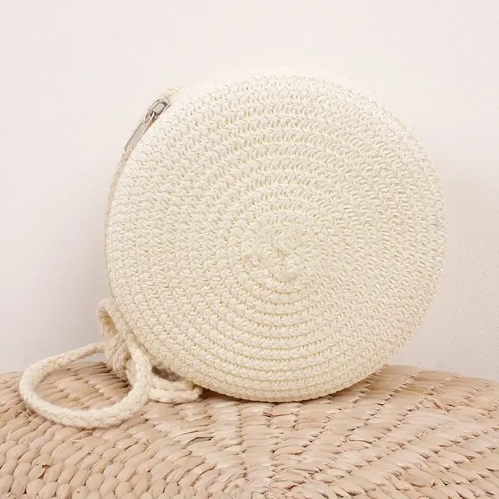 Sac rond en paille tissé pour femmes