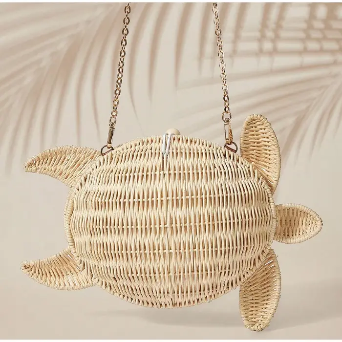 Sac bandoulière en rotin tressé motif tortue mignon
