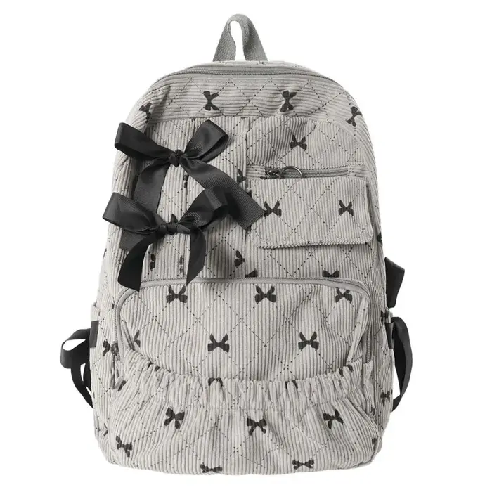 Sac à dos en velours côtelé avec nœud, design soyeux, décontracté, pour étudiants, sac d'école en po