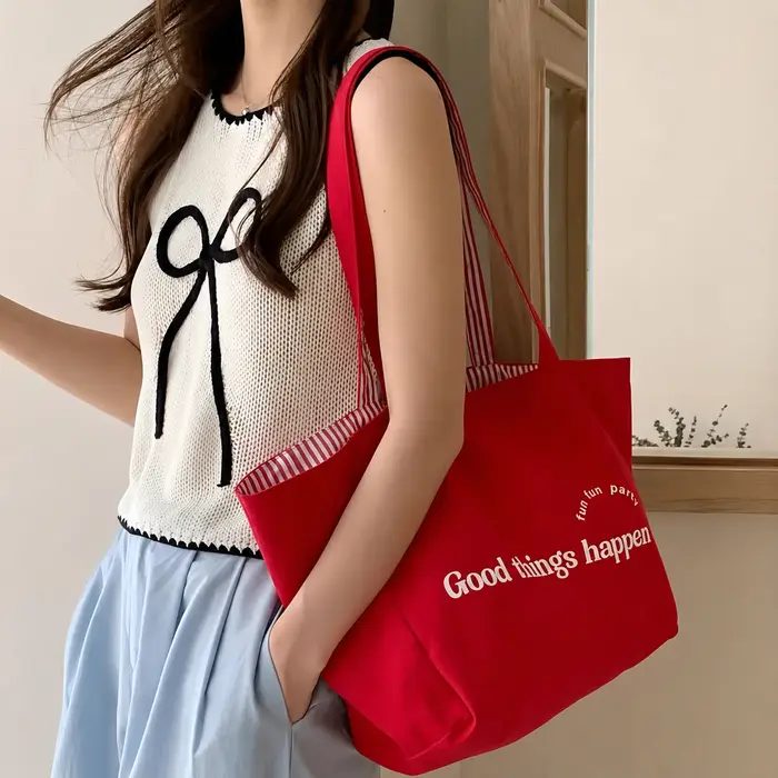 Sac à bandoulière décontracté à grandes rayures pour femme, sac fourre-tout réversible en toile pour femme, sacs à main décontractés pour femme, sacs de shopping quotidiens pour femme