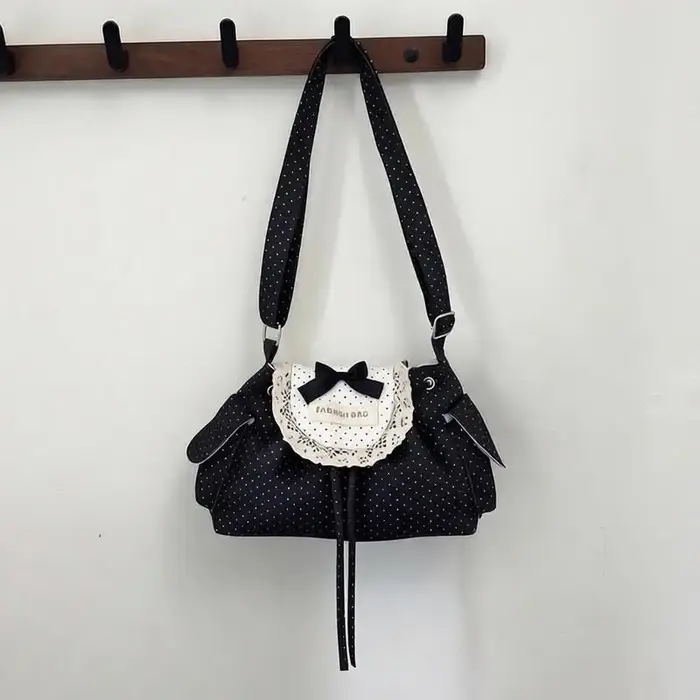 Sac fourre-tout en dentelle à pois grande capacité