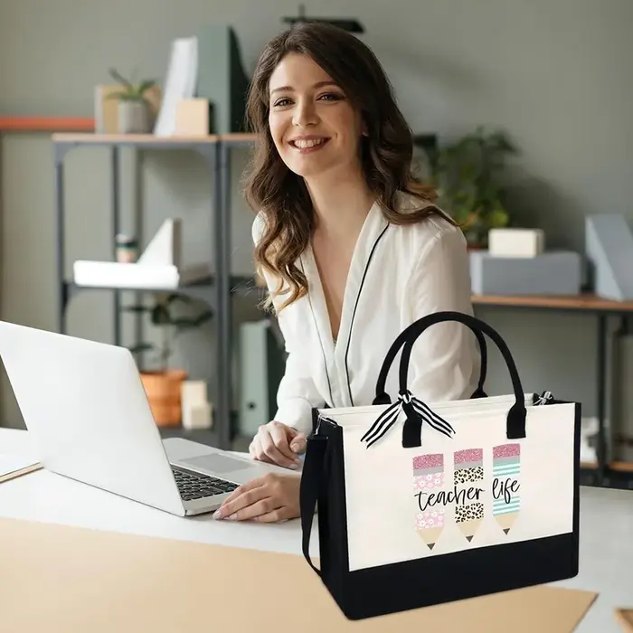 1 pièces 16.9*11.8*7.8 pouces sac fourre-tout de vie pour enseignant avec sangles cadeau de remerciement pour Mentor cadeaux de retour à l'école pour les enseignants Graduation