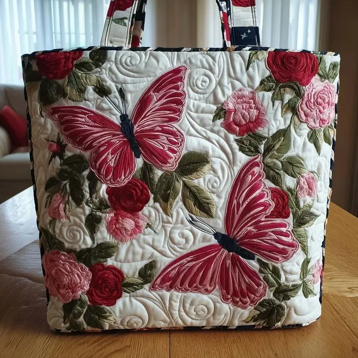 Sac fourre-tout matelassé à motifs papillons pour femmes, sac à main de voyage léger à motifs imprim