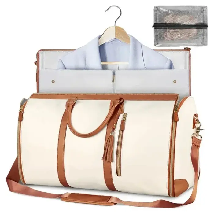 Sac de voyage pliable pour femmes, sac à vêtements pratique, grand sac polochon en cuir PU, sac de v