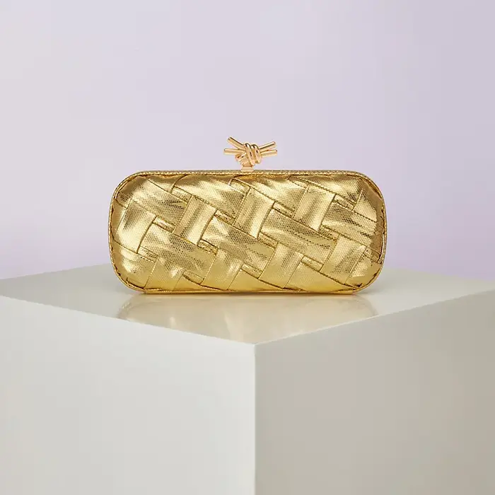 Tendance doré Pu cuir tissé pochette mode fête de mariage sac à main soirée chaîne épaule bandoulière Banquet sac femme