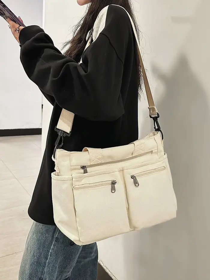 Sacs à main en toile à fermeture éclair pour femmes, compartiment intérieur décontracté, initié, gra