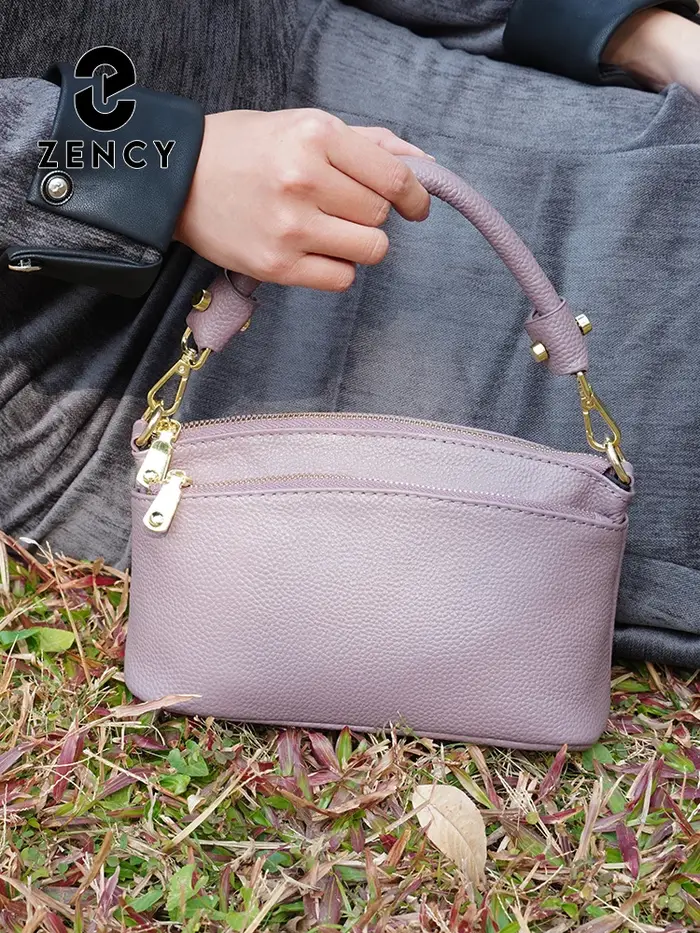 Zency femmes bleu rouge Sac souple en cuir véritable fermeture éclair