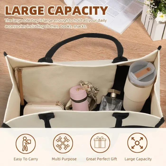 Sac à main en toile imprimé pissenlit noir et fleurs sauvages pour un usage quotidien