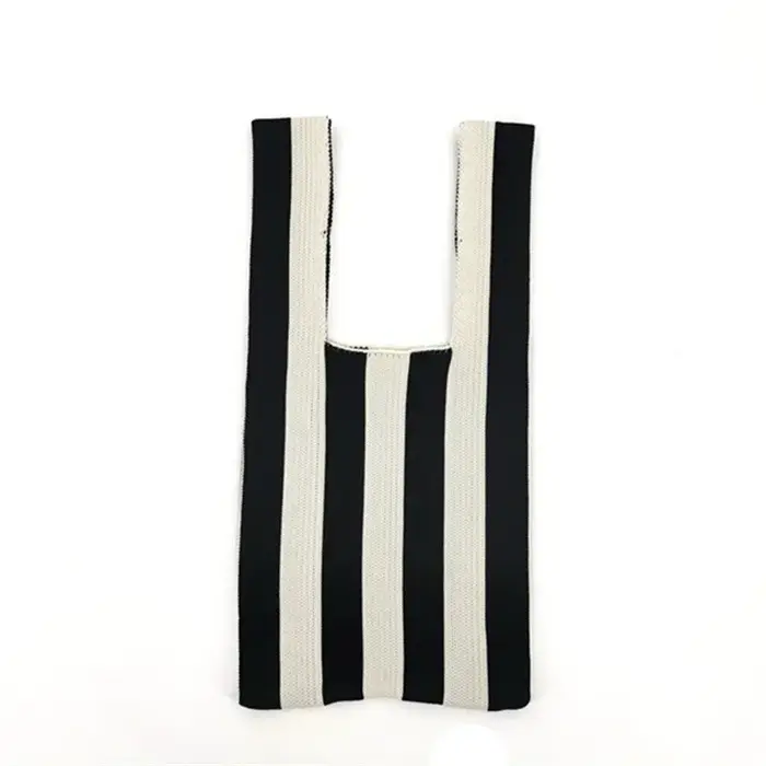 Mode coréenne gilet fourre-tout sacs doux coloré tricoté sac à main contraste rayure pliable