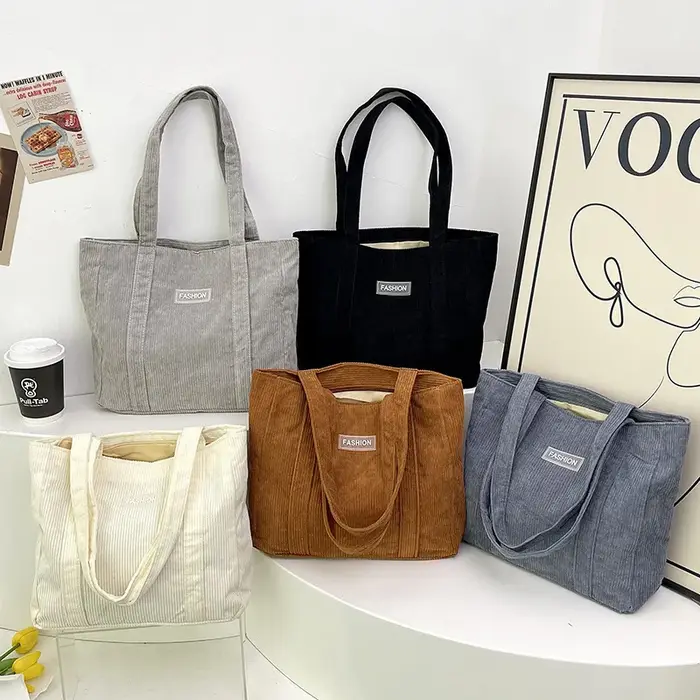Sac à bandoulière en velours côtelé de grande capacité pour femmes